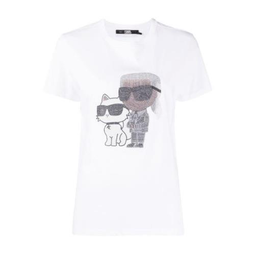 Iconisch Wit T-shirt met Strass Karl Lagerfeld , White , Dames