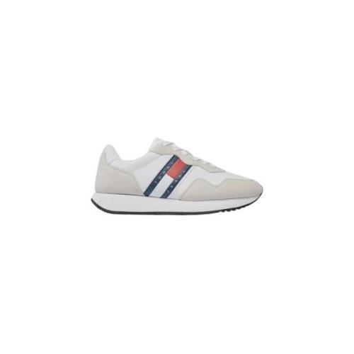 Witte Leren Sneakers met Print Tommy Hilfiger , Multicolor , Heren