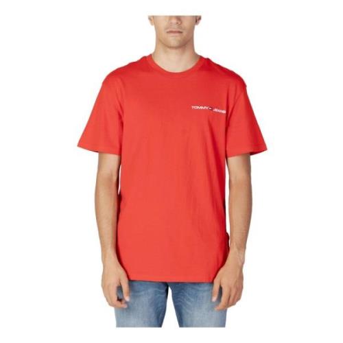 Rode Katoenen T-Shirt Mannen Herfst/Winter Tommy Hilfiger , Red , Here...