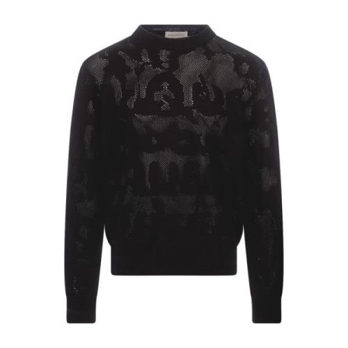 Zwarte Crew-Neck Sweater met Graffiti Patroon Alexander McQueen , Blac...