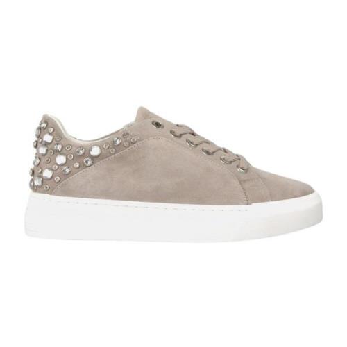 Studded Leren Sneaker met Platform Alma EN Pena , Beige , Dames