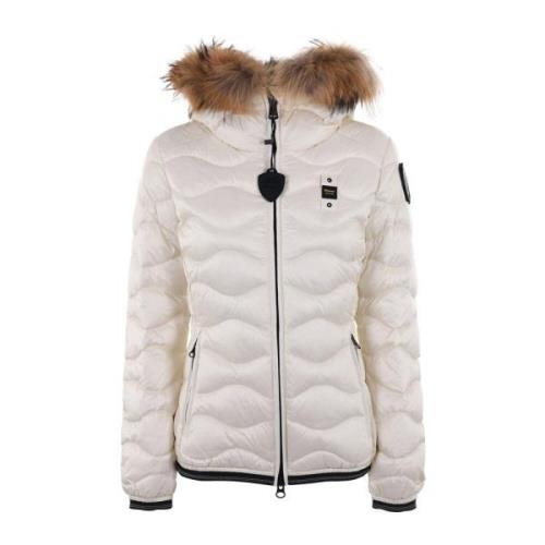 Gewatteerde Jas voor Dames met Afneembare Bontcapuchon Blauer , White ...