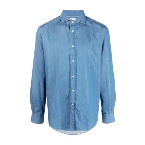 Elegante Denim Overhemd met Puntige Kraag Brunello Cucinelli , Blue , ...