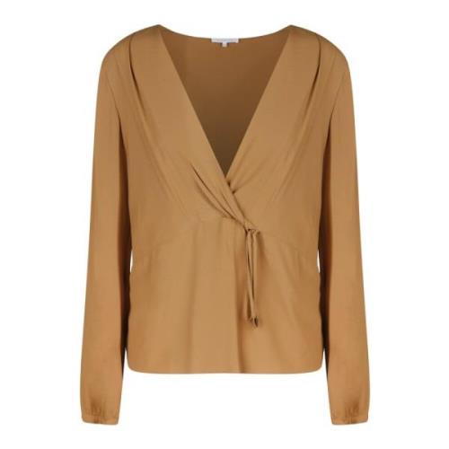 Kameelblouse met V-hals en elastische manchetten Patrizia Pepe , Brown...