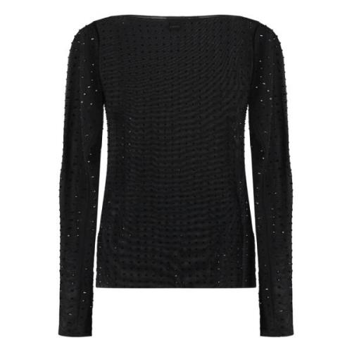 Rhinestone Longsleeve Top Pinko , Black , Dames