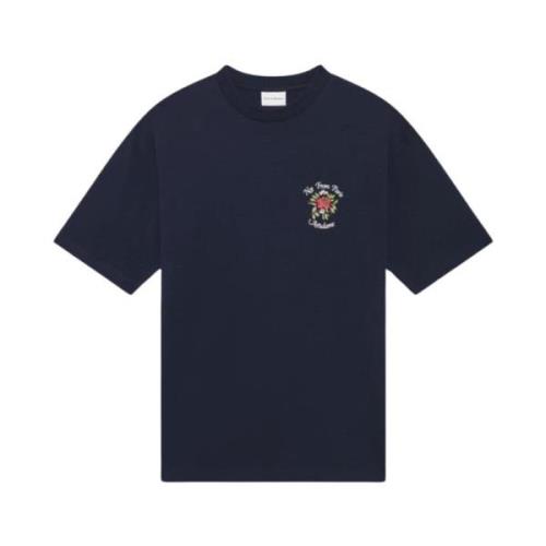 Slogan Bloemen T-Shirt Navy Drole de Monsieur , Blue , Heren