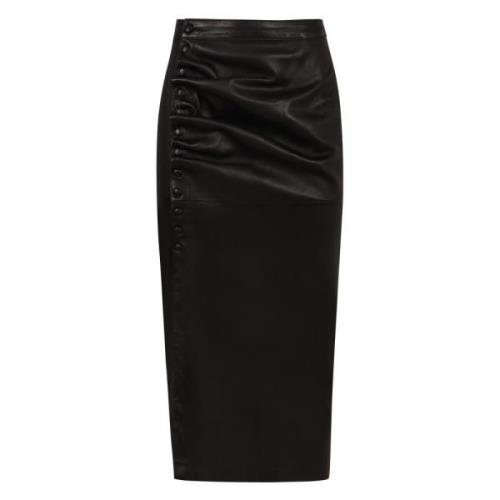 Asymmetrische Leren Rok met Decoratieve Plooien Paco Rabanne , Black ,...