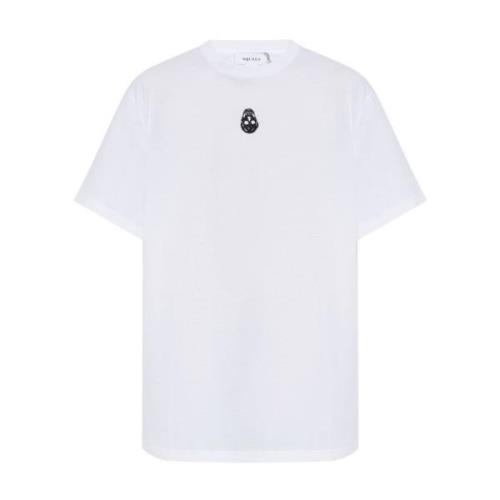 Skull Geborduurd T-shirt Zwart Alexander McQueen , White , Heren