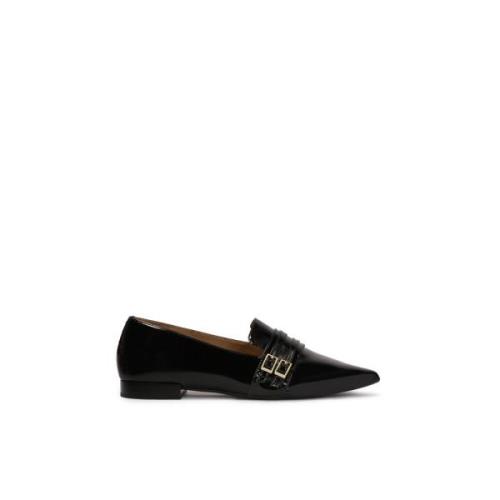 Platte gelakte pumps met bandjes Kazar , Black , Dames