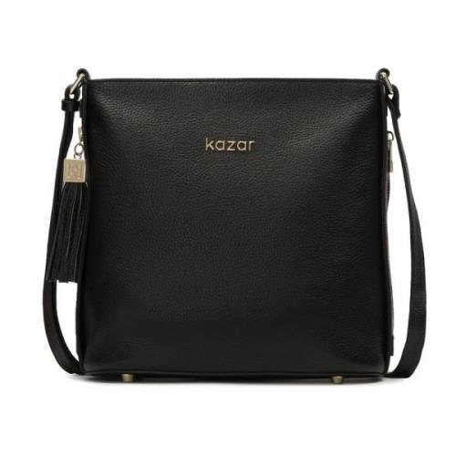 Zwarte leren messengertas met clutch Kazar , Black , Dames