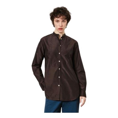 Koreaanse Kraag Shirt Katoen Zijde Italië Massimo Alba , Brown , Dames