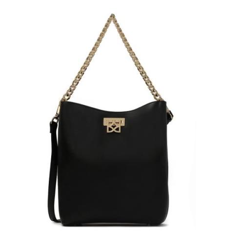 Elegante leren tas met ketting Kazar , Black , Dames