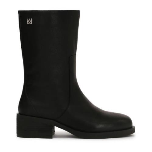 Leren laarzen met een slip-on brede bovenkant Kazar , Black , Dames