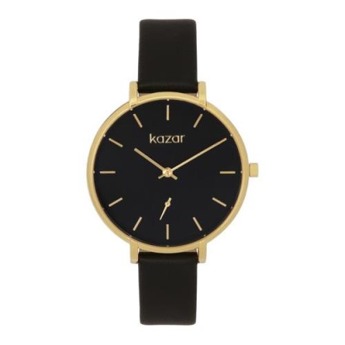 Zwart en gouden horloge aan een leren band Kazar , Black , Dames