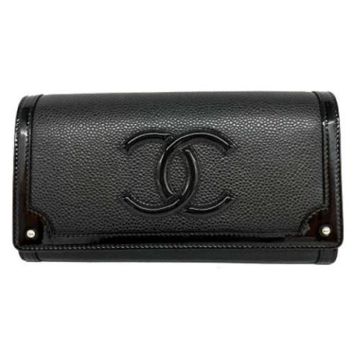 Pre-owned Leather wallets Chanel Vintage , Black , Dames