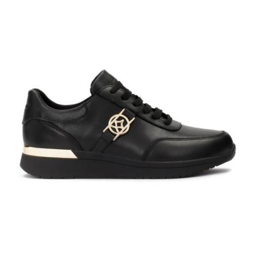 Zwarte leren sneakers versierd met gouden elementen Kazar , Black , Da...