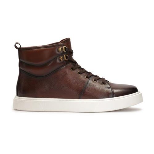 Bruine leren sneakers met hoge schacht Kazar , Brown , Heren