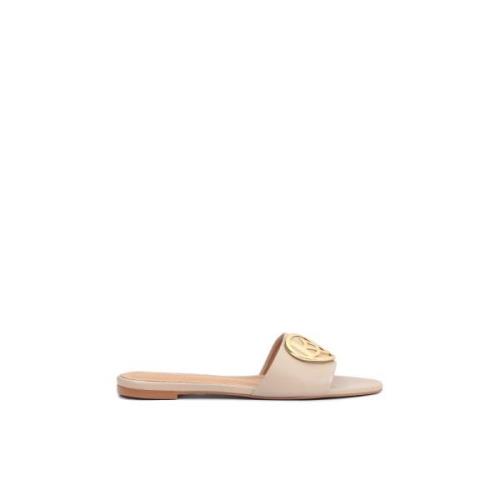 Platte leren slippers versierd met een monogram Kazar , Beige , Dames