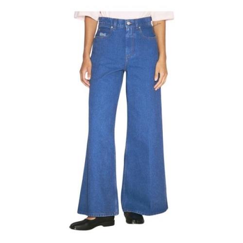 Wide-leg Logo Patch Jeans Marni , Blue , Dames