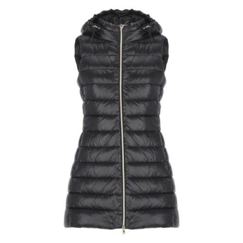 Gewatteerde Zwarte Vest met Capuchon Herno , Black , Dames