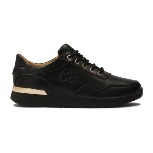 Zwarte leren sneakers met gouden accenten Kazar , Black , Dames