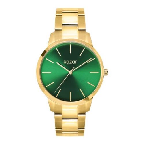 Gouden armbandhorloge met groene wijzerplaat Kazar , Green , Dames