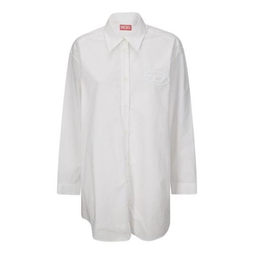 Oversized Shirt met Geborduurd Logo Diesel , White , Dames