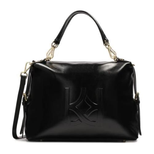 Ruime zwarte leren handtas Kazar , Black , Dames