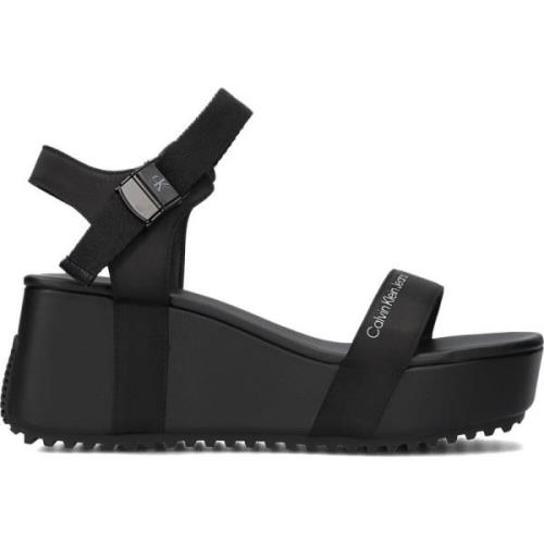 Zwarte Wedge Block Sandalen Calvin Klein , Black , Dames