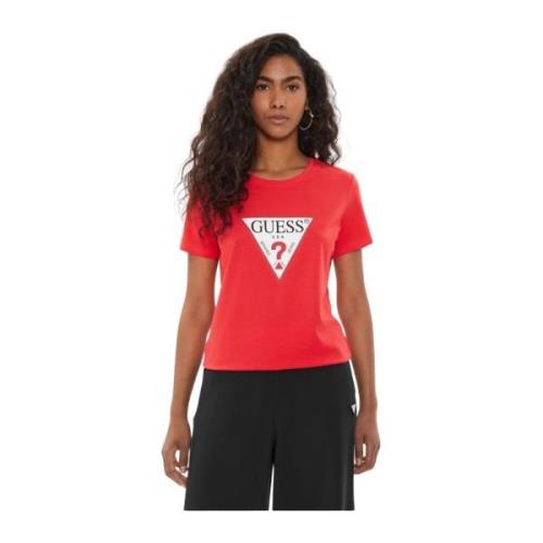 Rood Logo Katoenen T-shirt Guess , Red , Dames