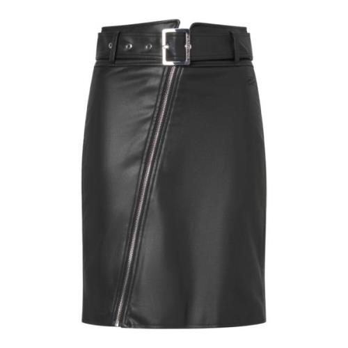 Moderne Stoere Leren Effect Rok Karl Lagerfeld , Black , Dames