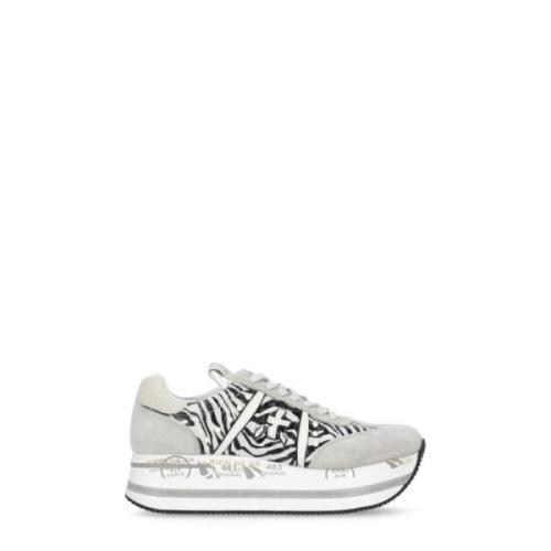 Witte Grijze Sneakers met Animalier Inzetstukken Premiata , Gray , Dam...