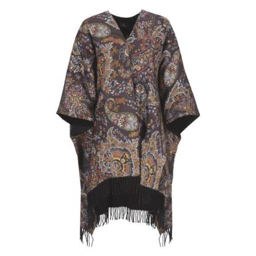 Zwarte Bloemenponcho met Franjes Etro , Multicolor , Dames