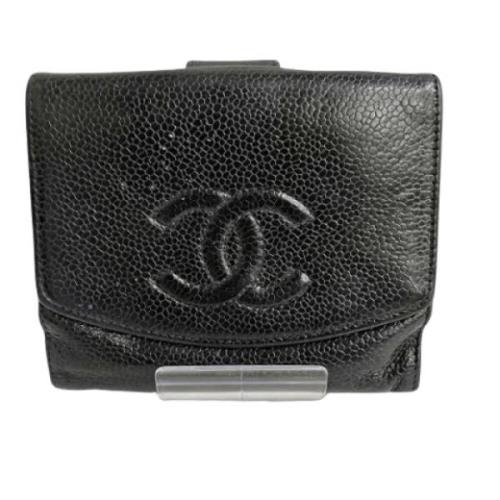 Pre-owned Leather wallets Chanel Vintage , Black , Dames