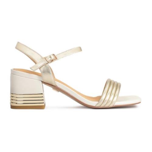 Gouden-witte leren sandalen met versierde hak Kazar , Yellow , Dames