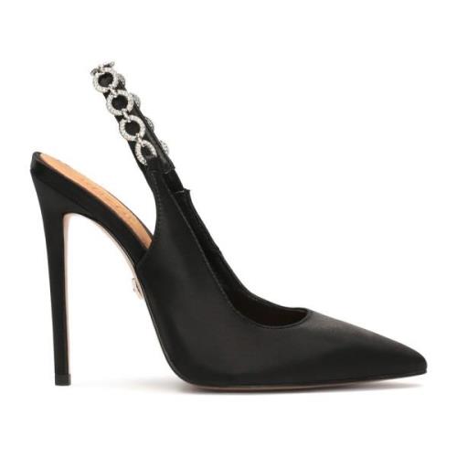 Zwarte elegante pumps met open hiel en sieraden decoraties Kazar , Bla...