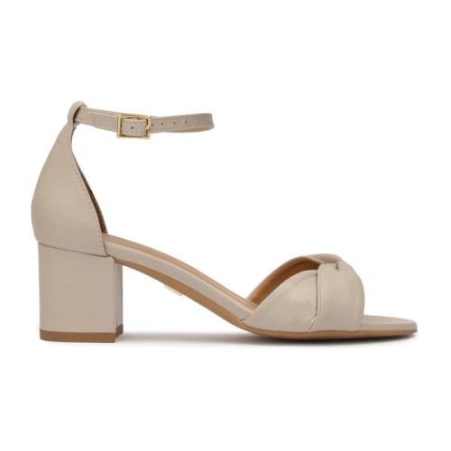 Tijdloze leren sandalen met bedekte hak Kazar , Beige , Dames