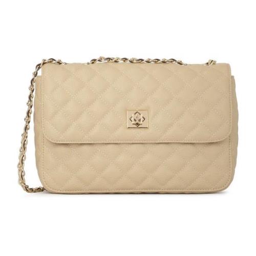 Beige leren handtas met opvallend gewatteerd patroon Kazar , Beige , D...