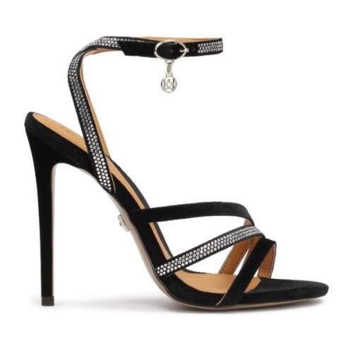 Elegante sandalen met kristallen op een hoge stilettohak Kazar , Black...