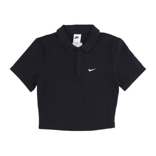 Korte Mouw Polo Crop Top Zwart/Wit Nike , Black , Heren