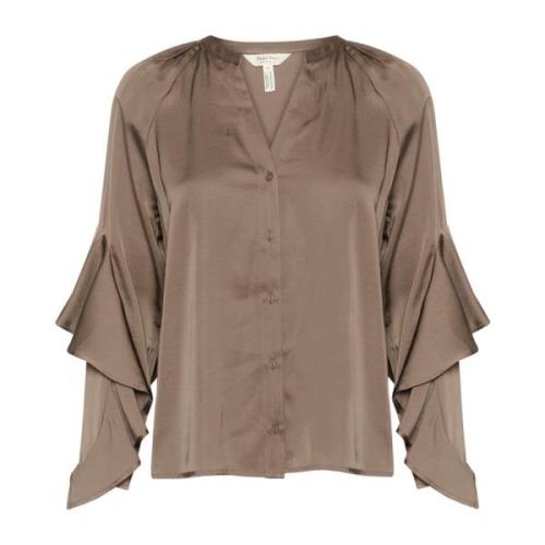 Elegante Ruches Blouse Walnoot Part Two , Brown , Dames