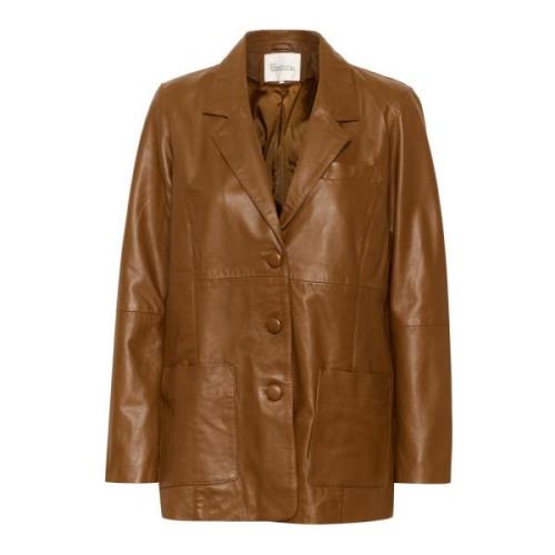 Foxy Brown Leren Blazer Jas My Essential Wardrobe , Brown , Dames