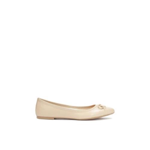 Leren ballerina's met strik en label Kazar , Beige , Dames