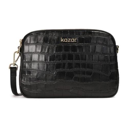 Klassieke zwarte krokodillenleren handtas Kazar , Black , Dames