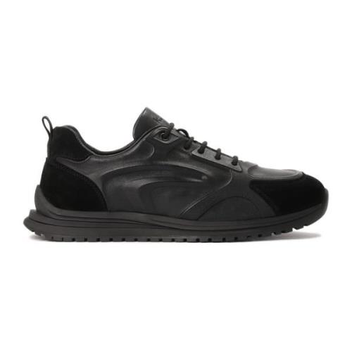 Moderne leren sneakers met uitstekende reliëfs Kazar , Black , Heren