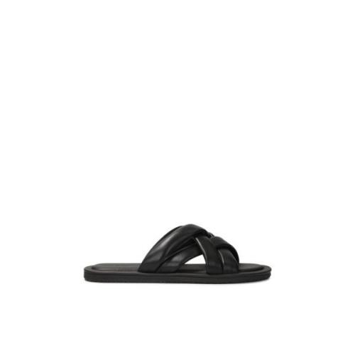 Leren slippers met zachte banden Kazar , Black , Heren