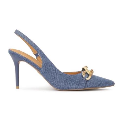 Blauwe denim stof slingback pumps Kazar , Blue , Dames