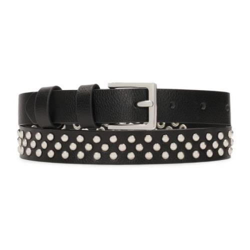 Zwarte smalle riem versierd met zilveren noppen Kazar , Black , Dames