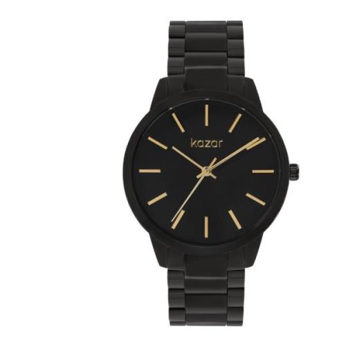 Zwarte horloge met gouden indexen en wijzers Kazar , Black , Dames