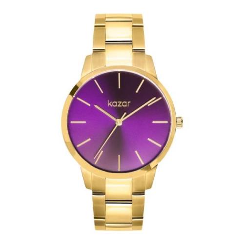 Horloge met paarse wijzerplaat en gouden armband Kazar , Purple , Dame...